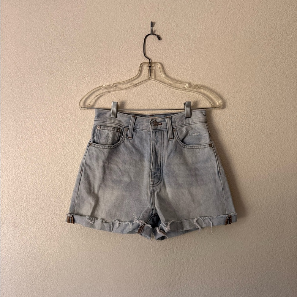 Madewell Light Blue High-Rise Denim Shorts with Frayed Hem